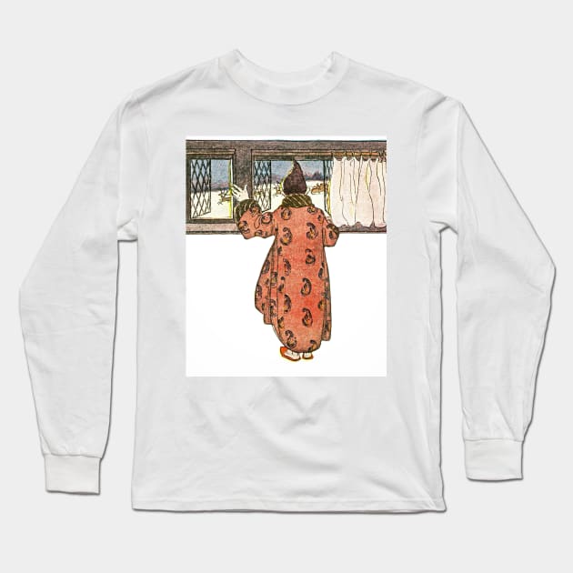 Man Looking out the Window to See Christmas Reindeer Carriage Long Sleeve T-Shirt by SkyisBright